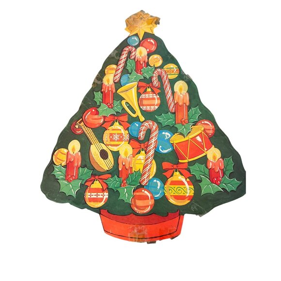 Vintage Eureka Christmas Tree Die Cut Double Sided Cardboard Decoration 16.5" - Picture 3 of 4